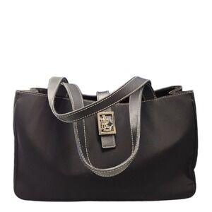 Vintage Lauren Ralph Lauren Shoulder Bag Womens Black Monogrammed Silver Buckle